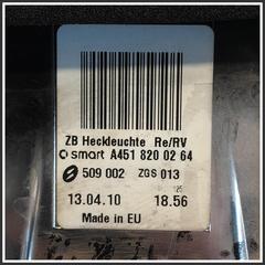 Immagine di Fanale Posteriore Destro  Alogeno SMART Fortwo Coupé 451 A4518200464